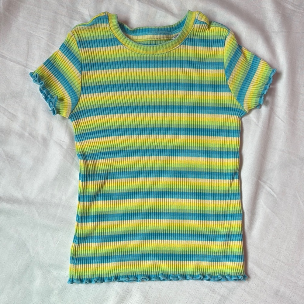 Kidpik Striped Kids T-Shirt - Blue and Yellow size 4 XXS